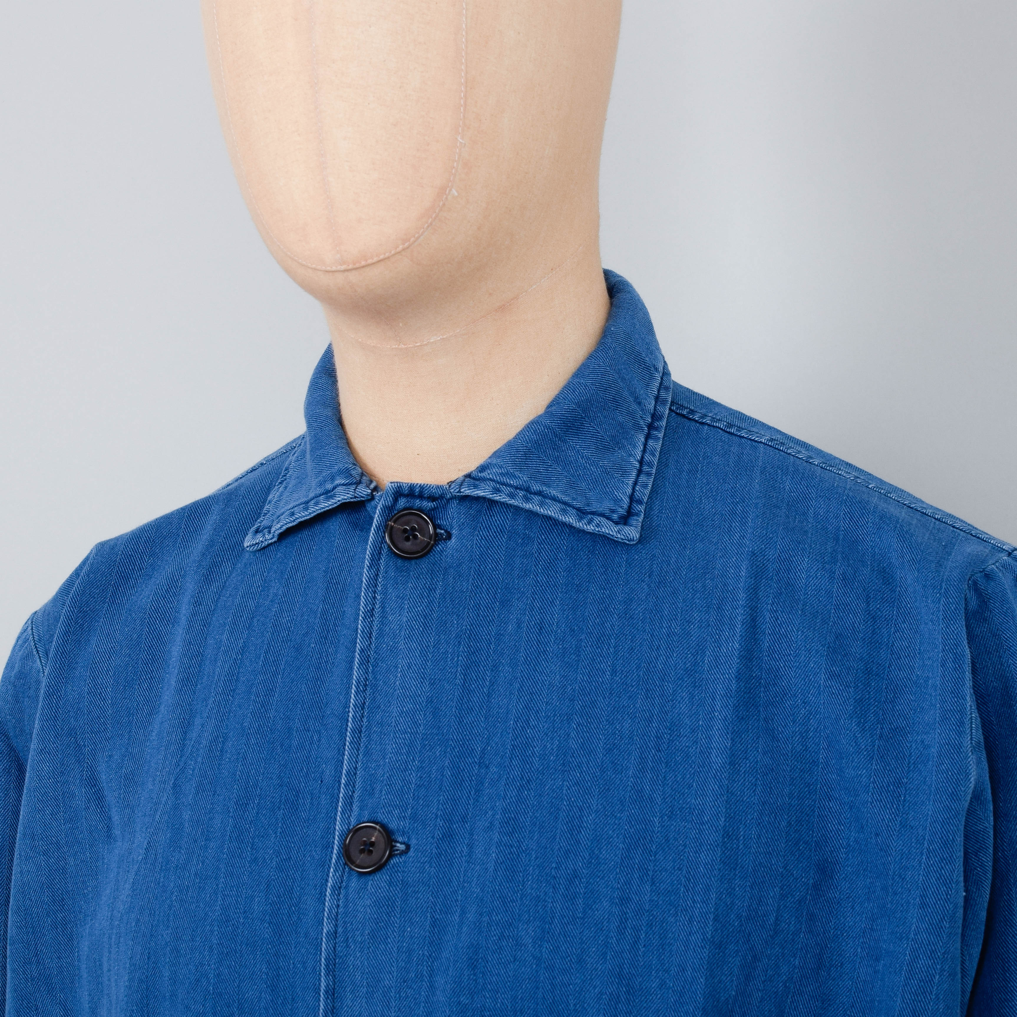 Universal Works Travail Overshirt Herringbone Denim - Faded Indigo - Image 2