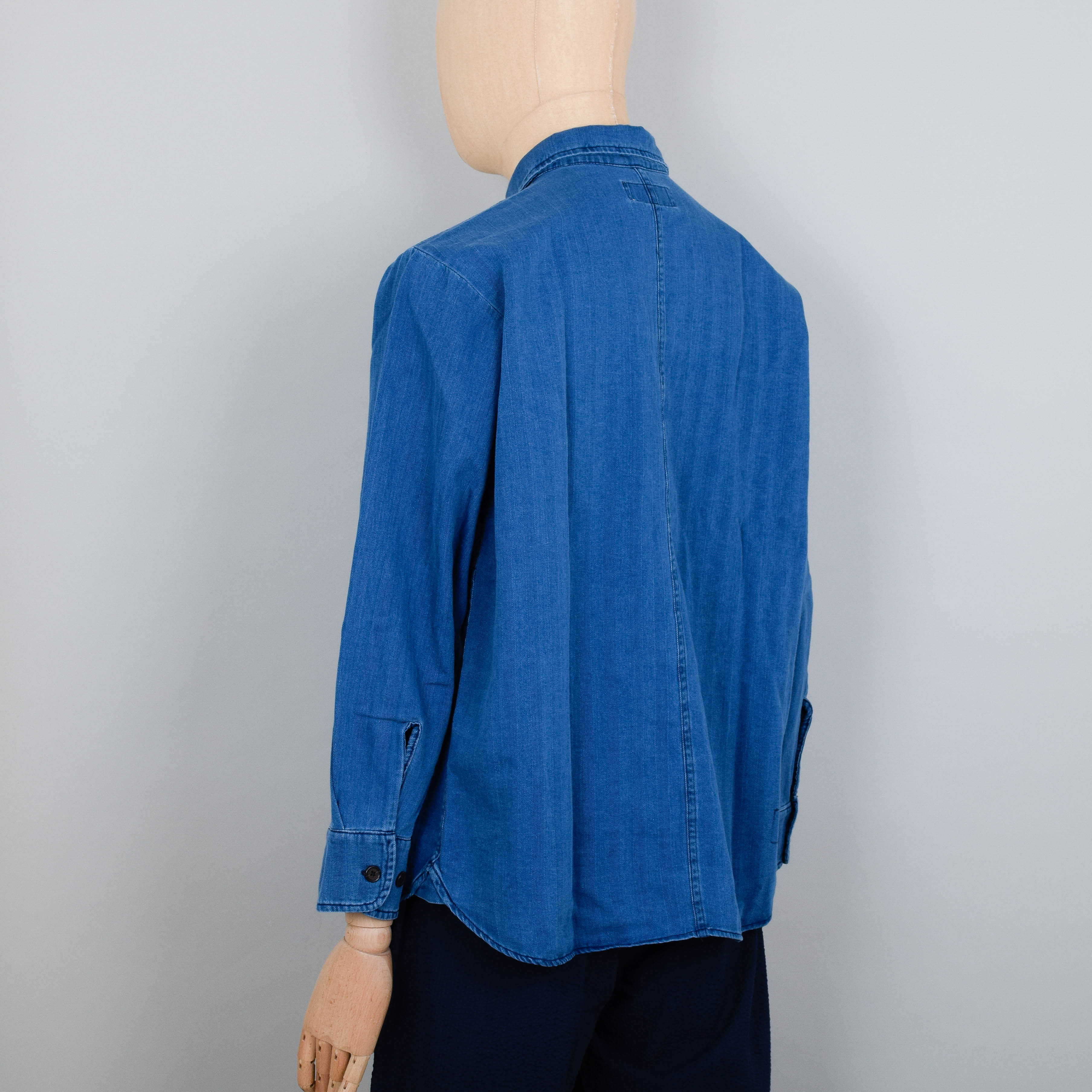 Universal Works Travail Overshirt Herringbone Denim - Faded Indigo - Image 3