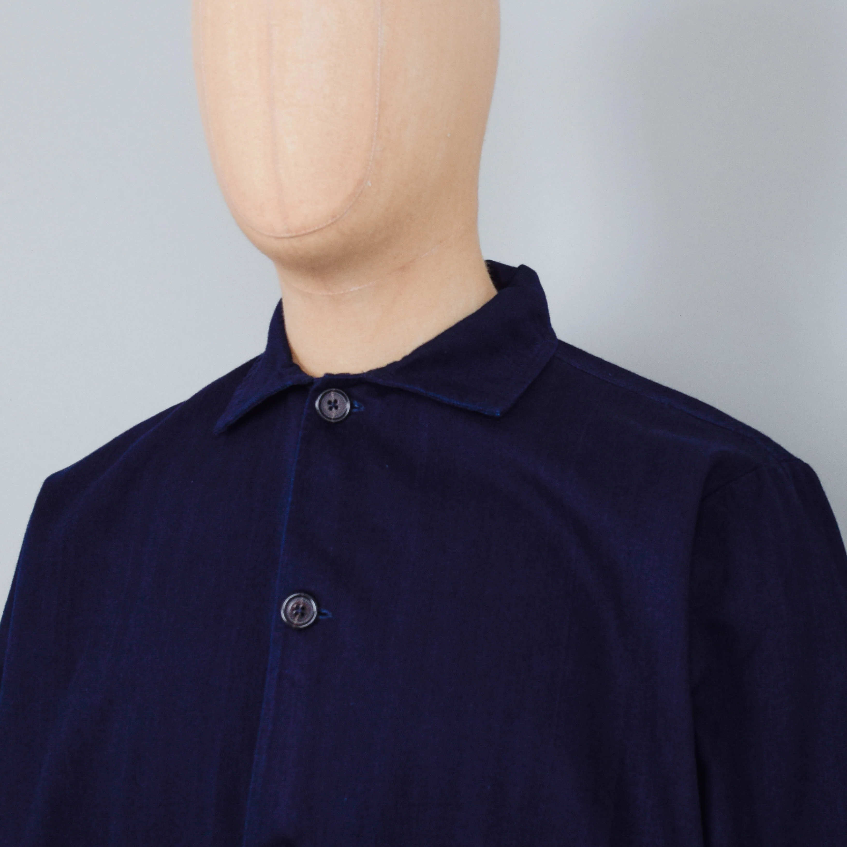 Universal Works Travail Overshirt Herringbone Denim - Indigo - Image 2