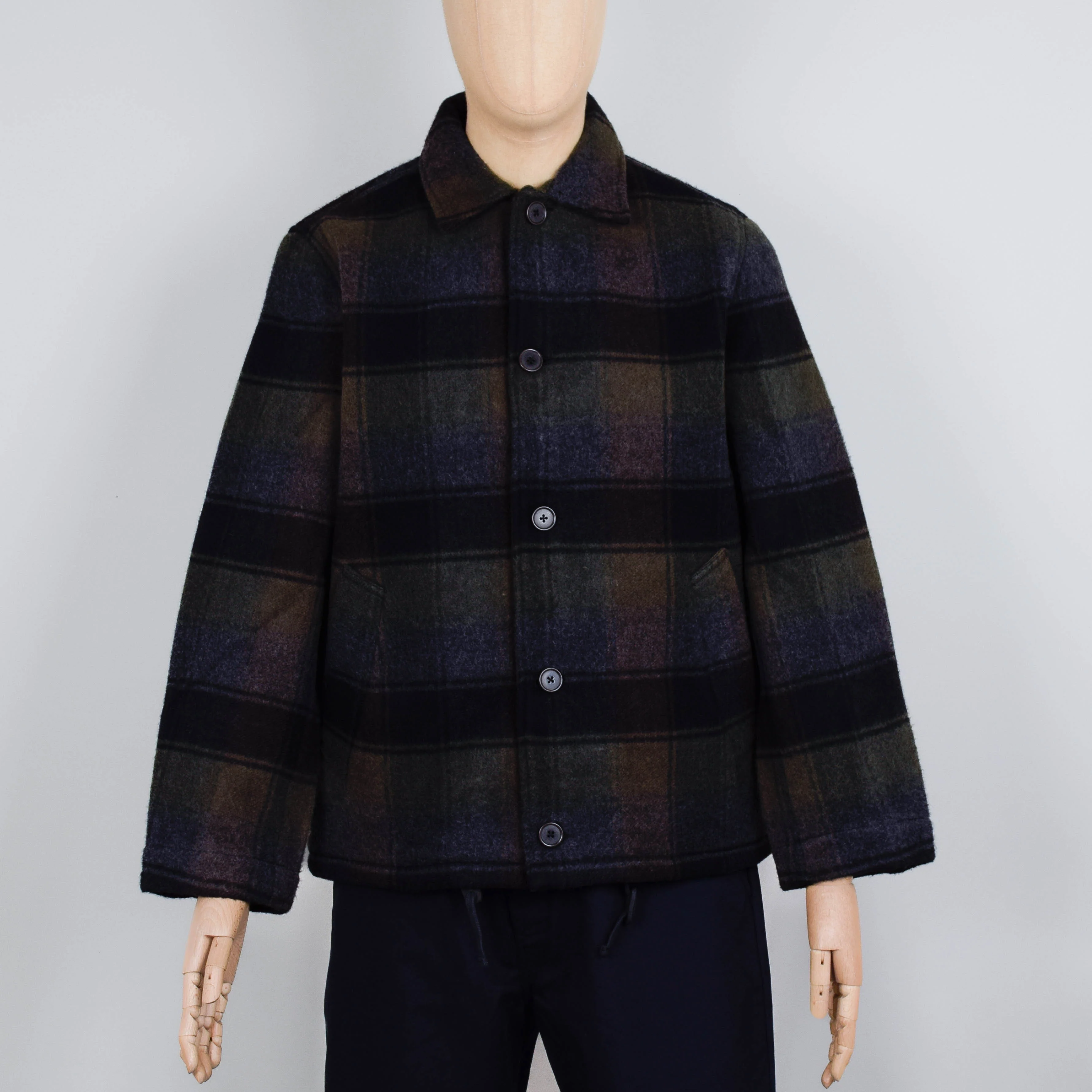 Universal Works Wayfarer Jacket Berlin Wool Check - Black / Brown
