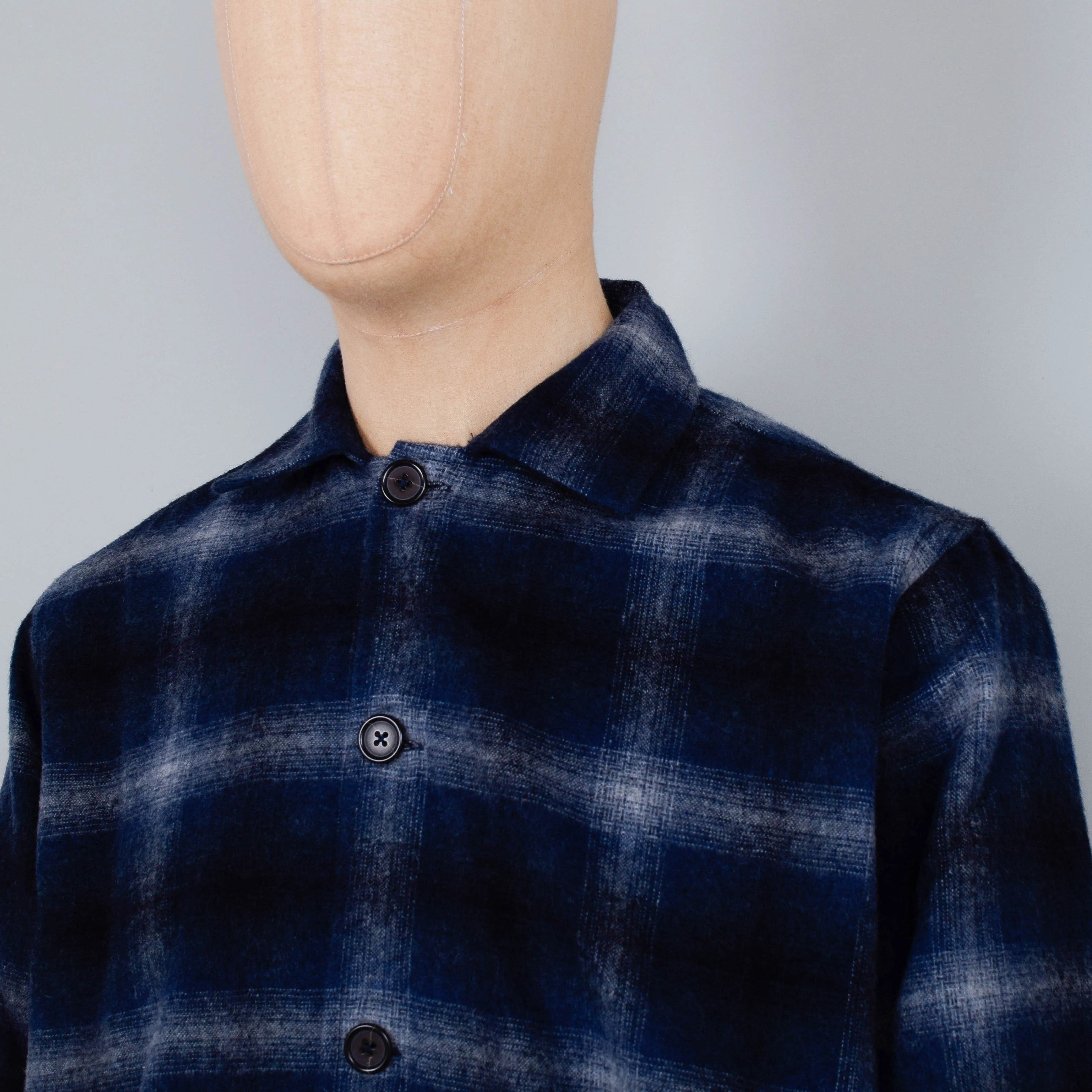 Universal Works Wool Flannel Easy Over Jacket - Navy Check - Image 2