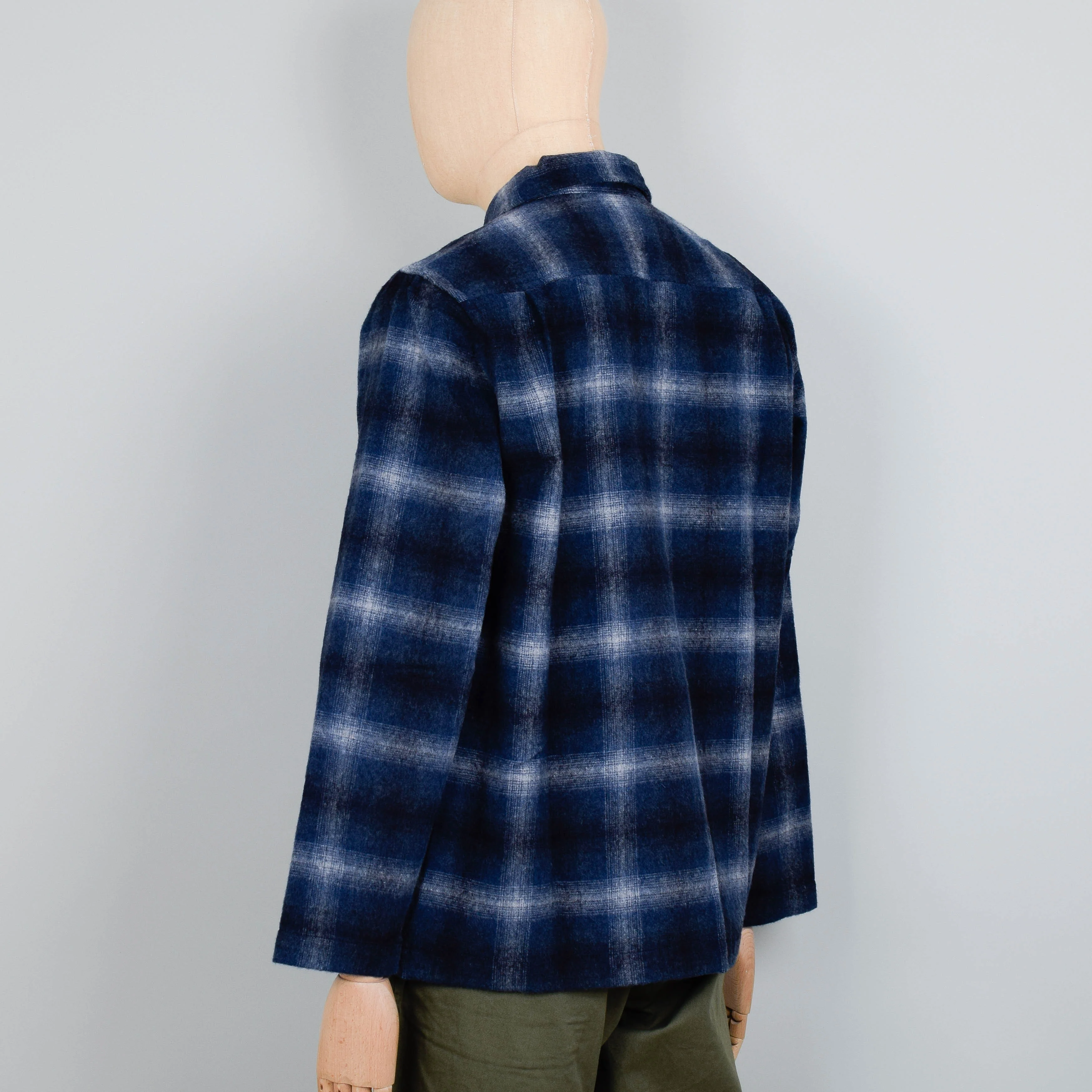 Universal Works Wool Flannel Easy Over Jacket - Navy Check - Image 3