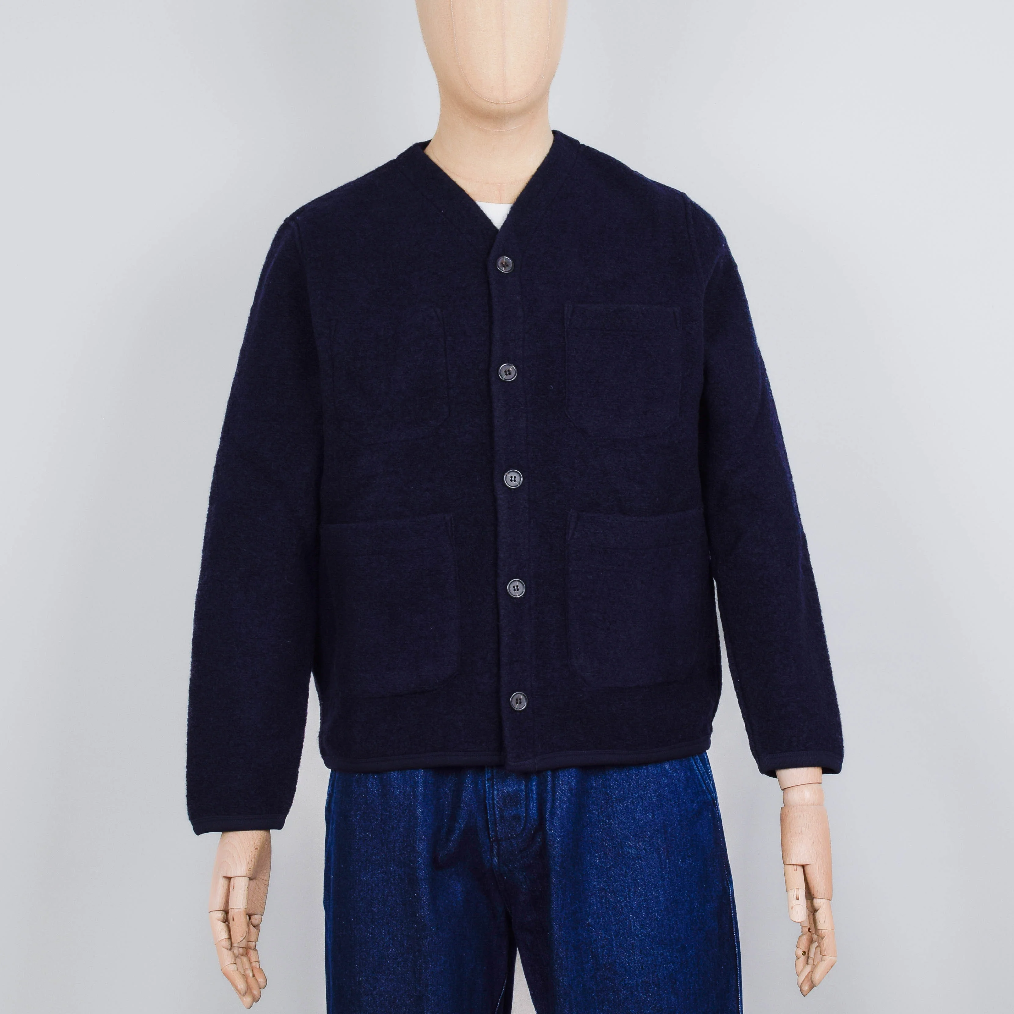 Universal Works Wool Fleece Cardigan - Navy