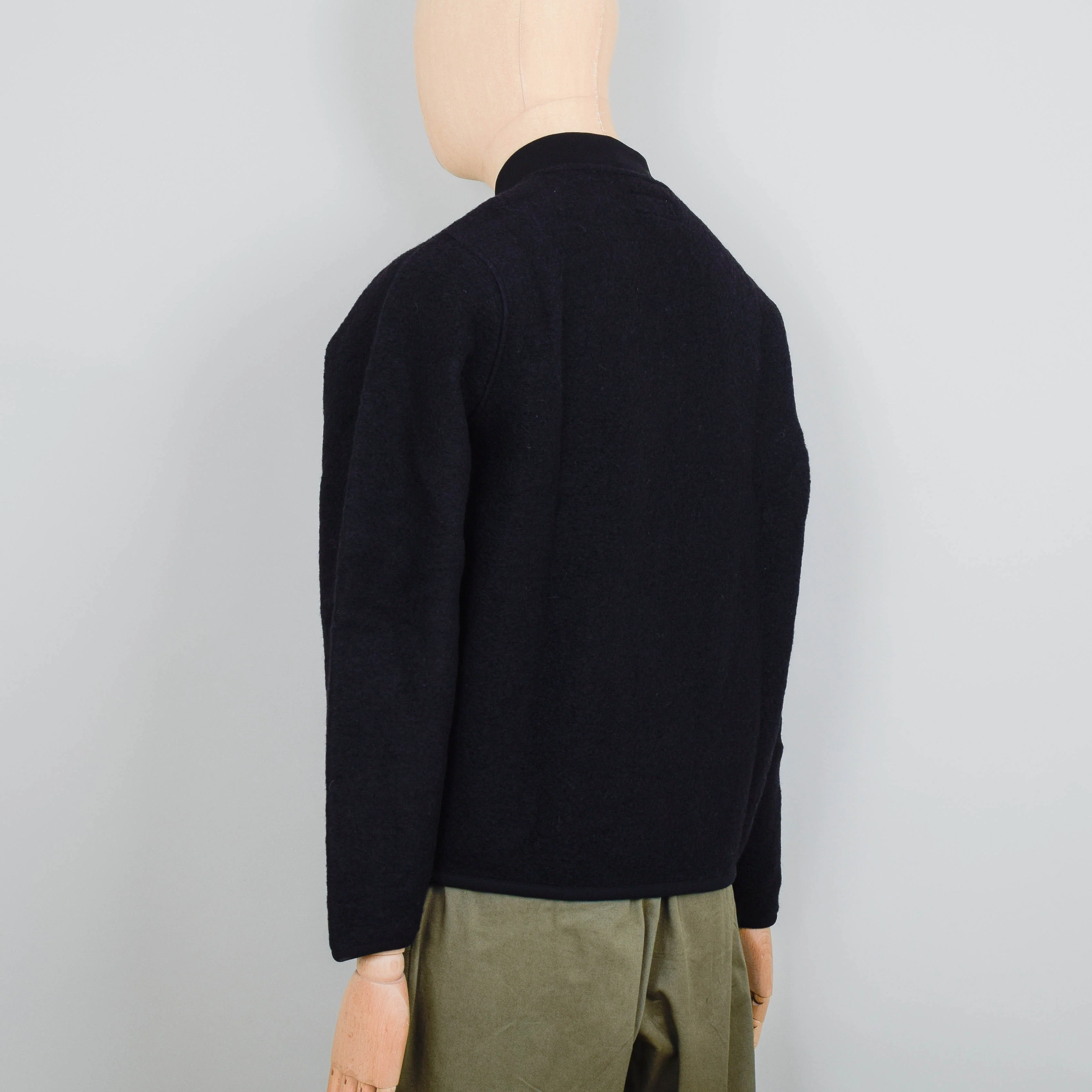 Universal Works Wool Fleece Zip Bomber Jacket - Black - Image 3