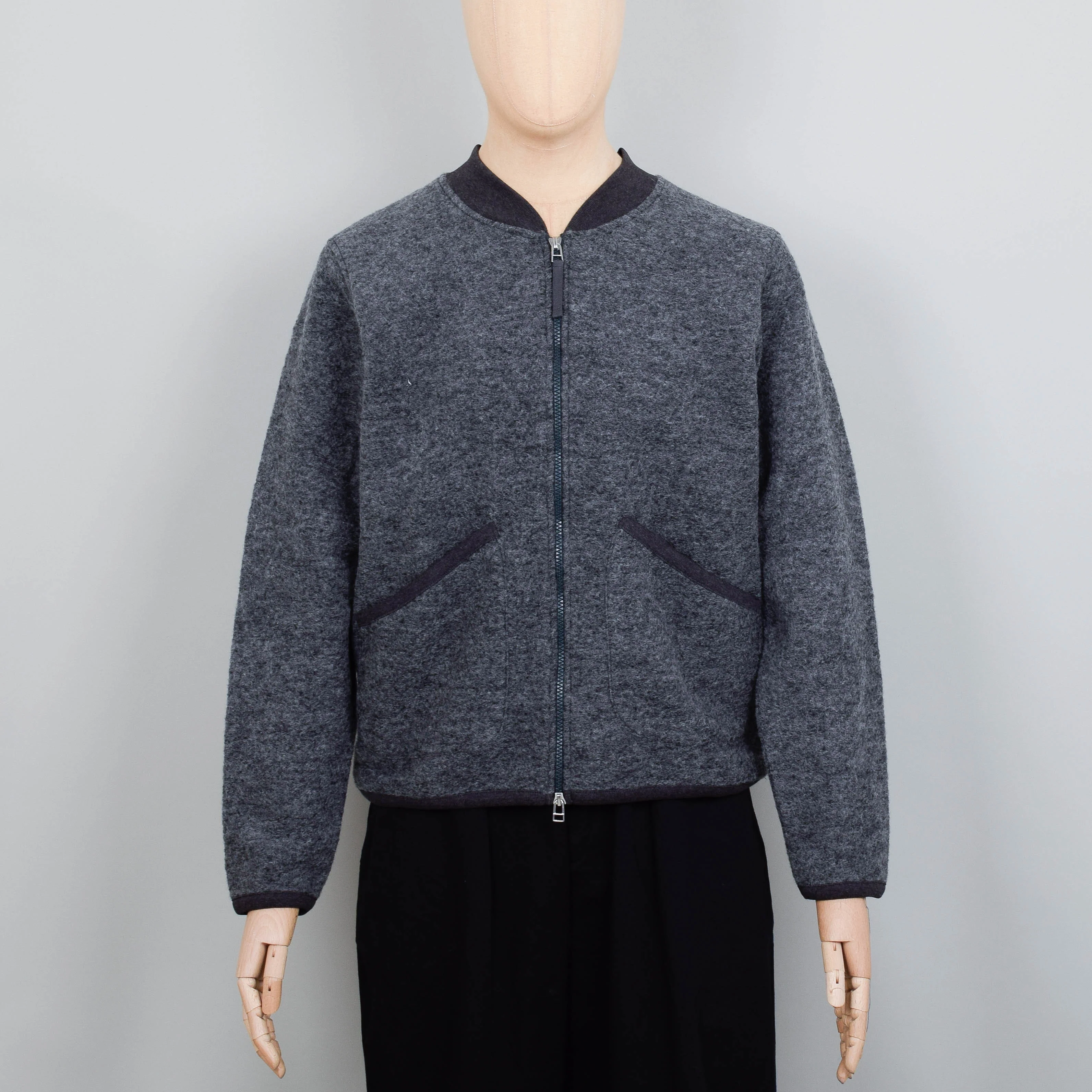 Universal Works Wool Fleece Zip Bomber Jacket - Grey