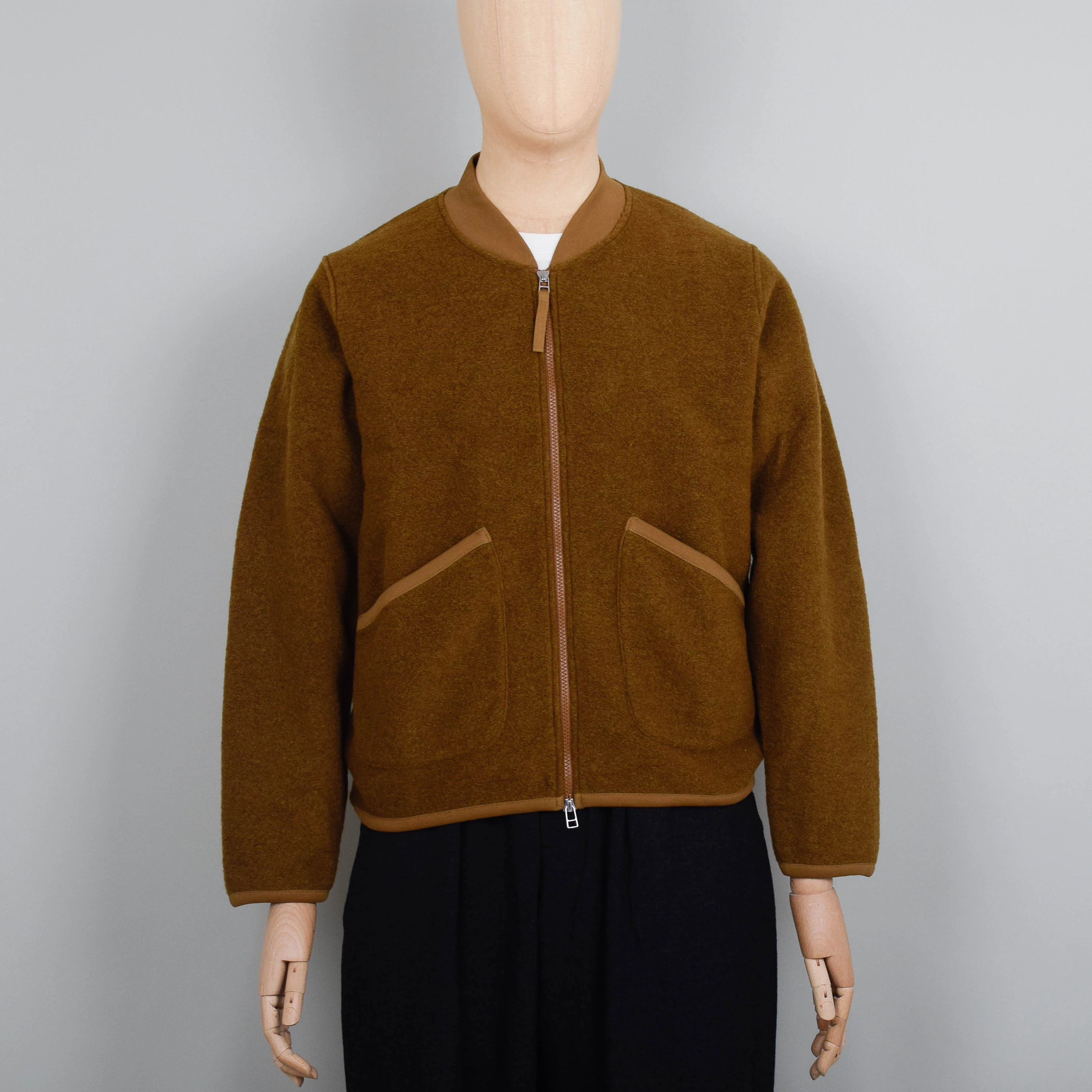 Universal Works Wool Fleece Zip Bomber Jacket - Mustard
