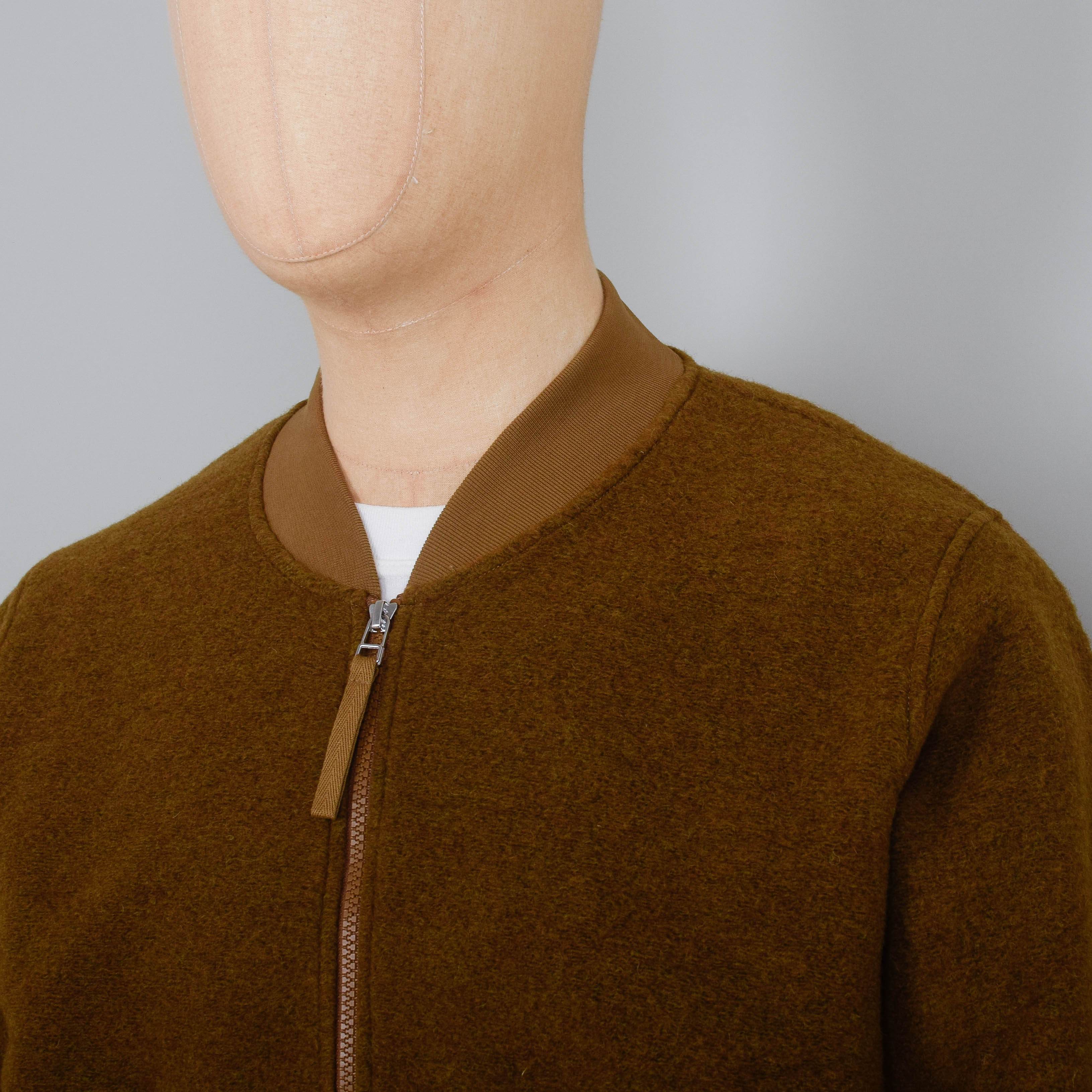 Universal Works Wool Fleece Zip Bomber Jacket - Mustard - Image 2