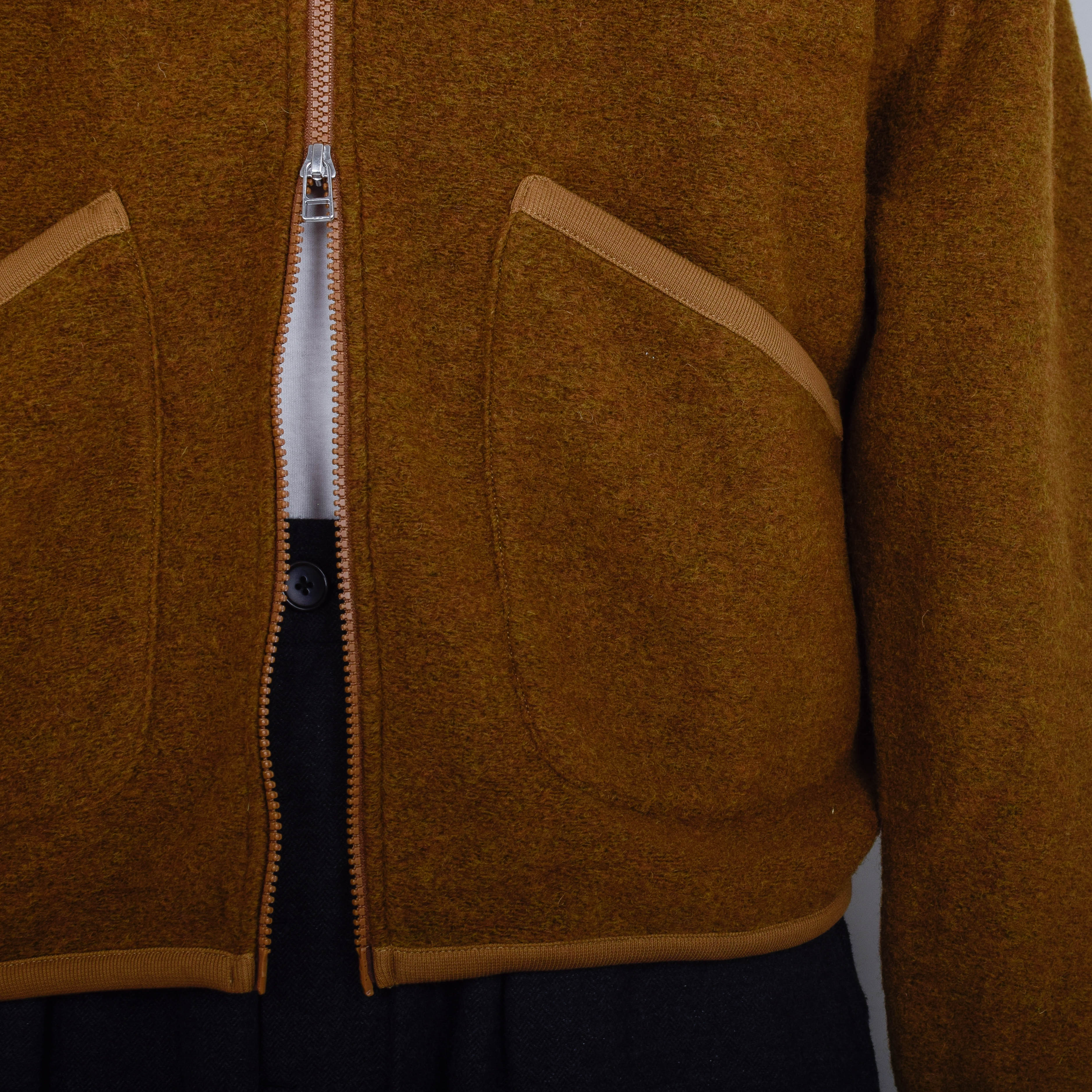Universal Works Wool Fleece Zip Bomber Jacket - Mustard - Image 3