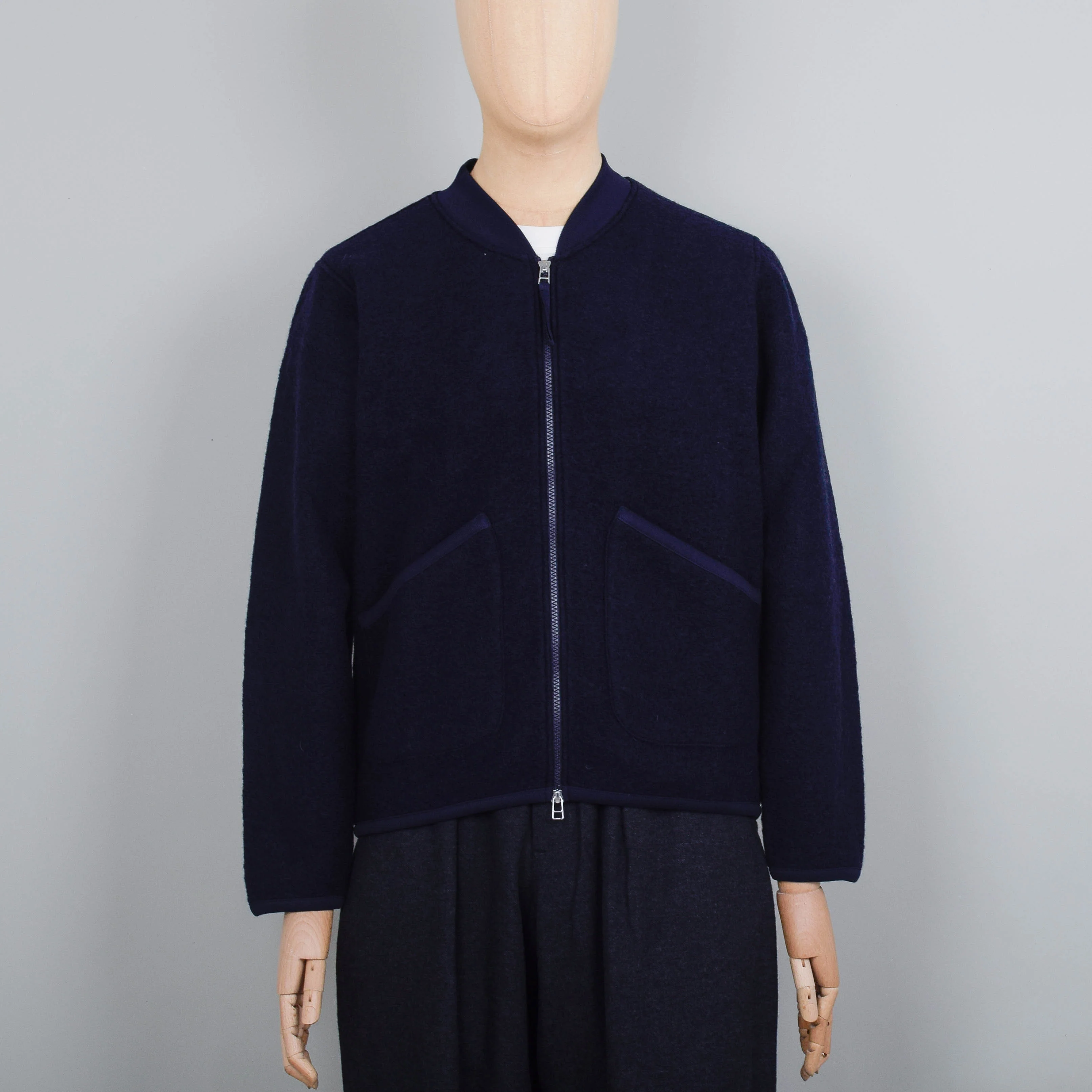 Universal Works Wool Fleece Zip Bomber Jacket - Navy