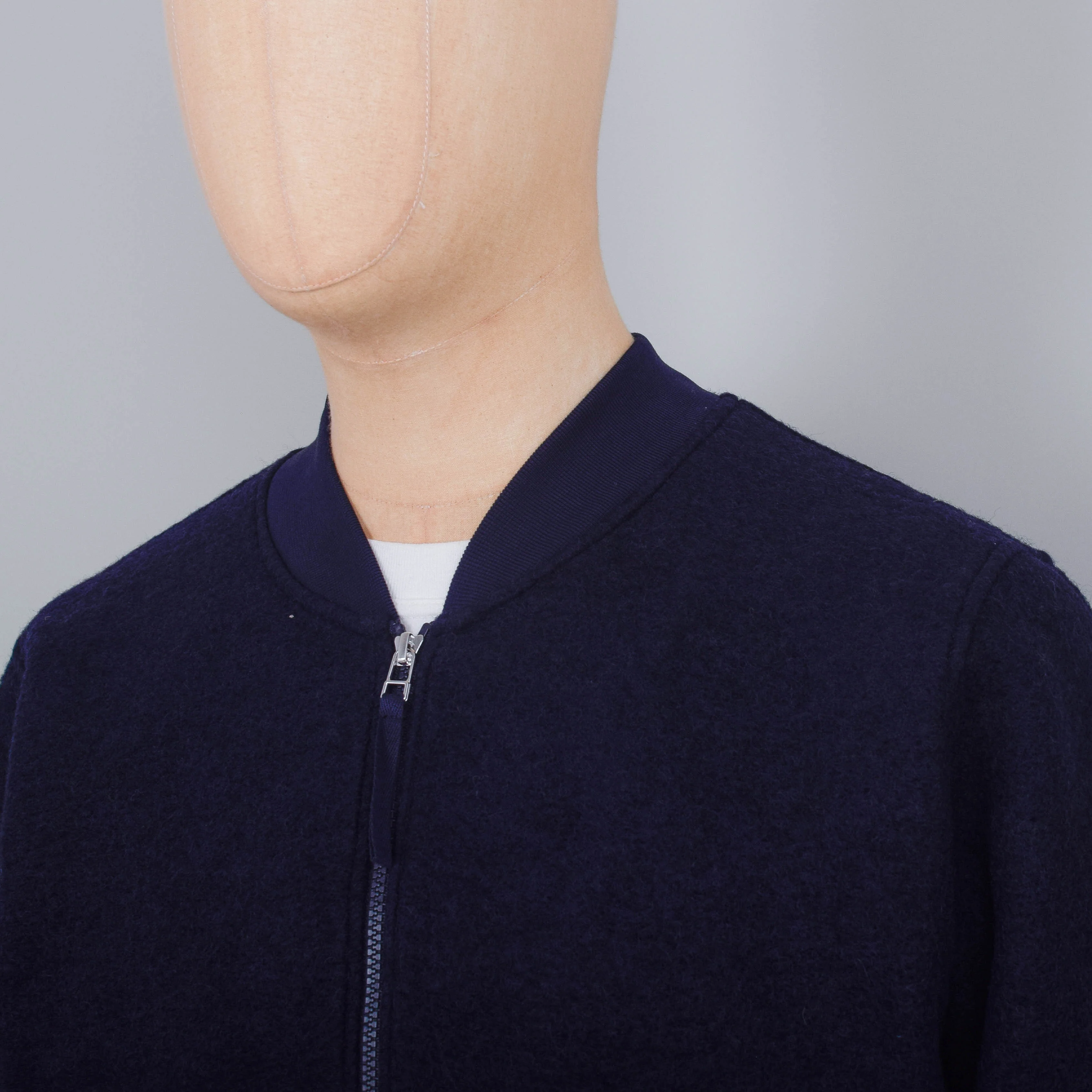 Universal Works Wool Fleece Zip Bomber Jacket - Navy - Image 2