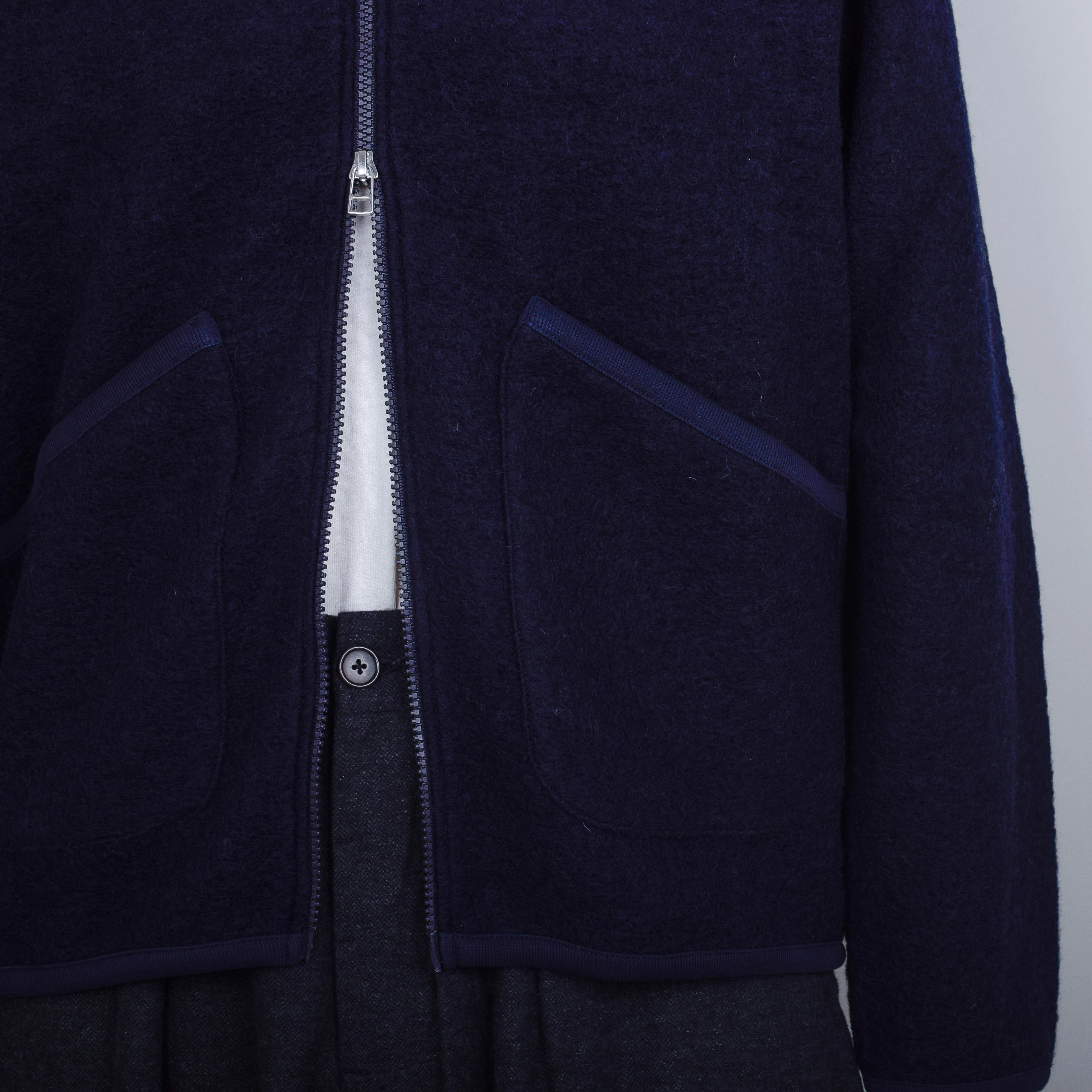 Universal Works Wool Fleece Zip Bomber Jacket - Navy - Image 3