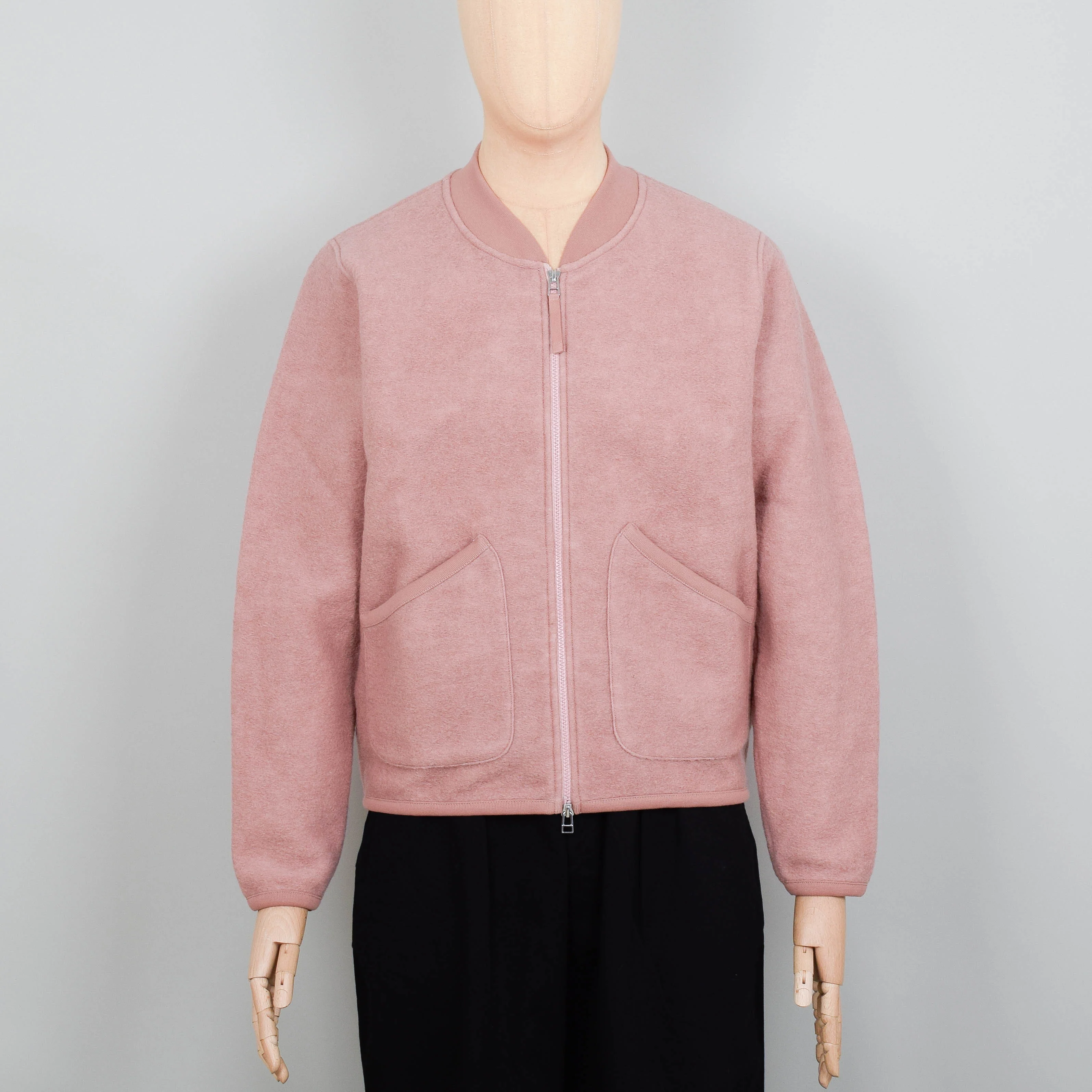 Universal Works Wool Fleece Zip Bomber Jacket - Pink