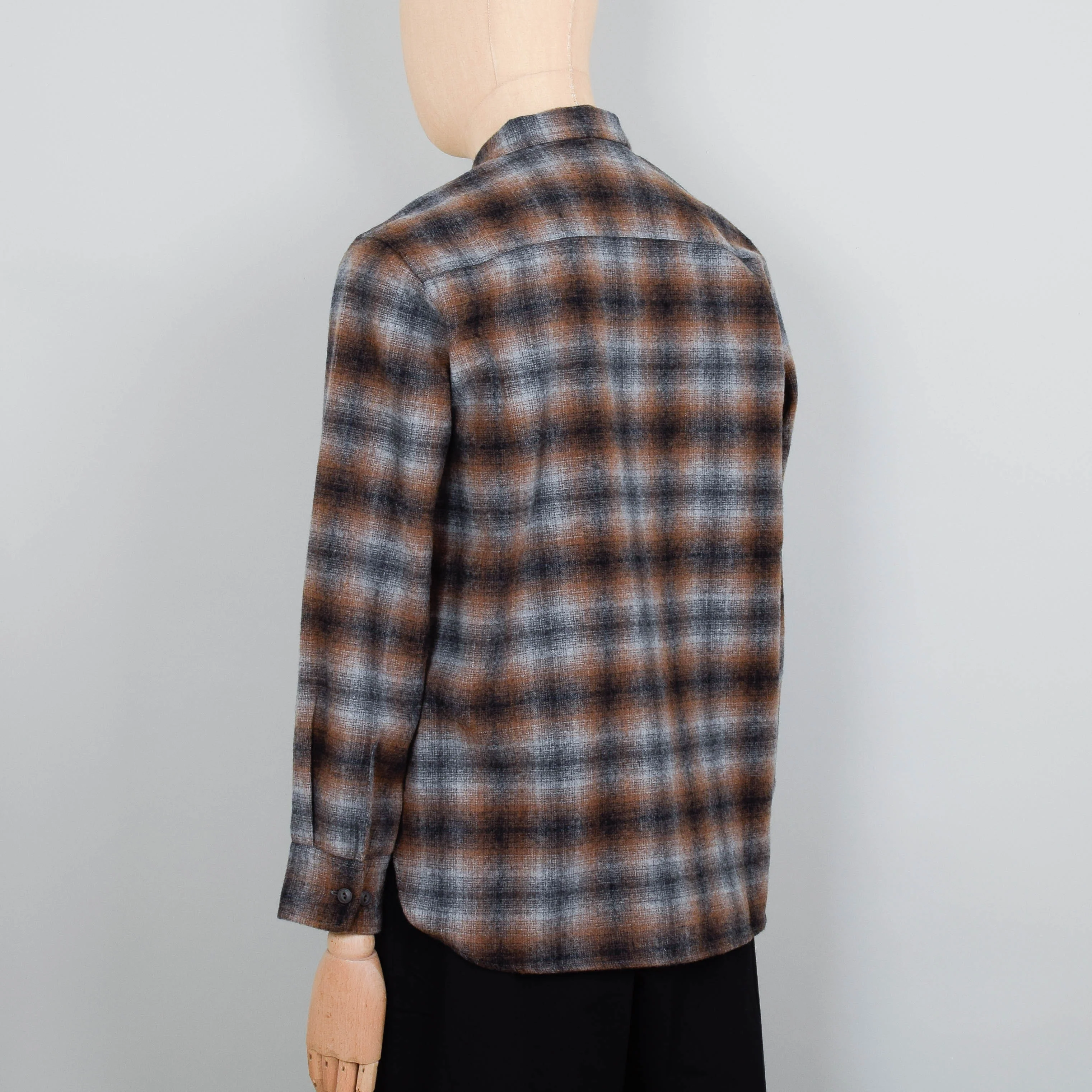 Universal Works Wool Mix Flannel Work Shirt - Brown Check - Image 3