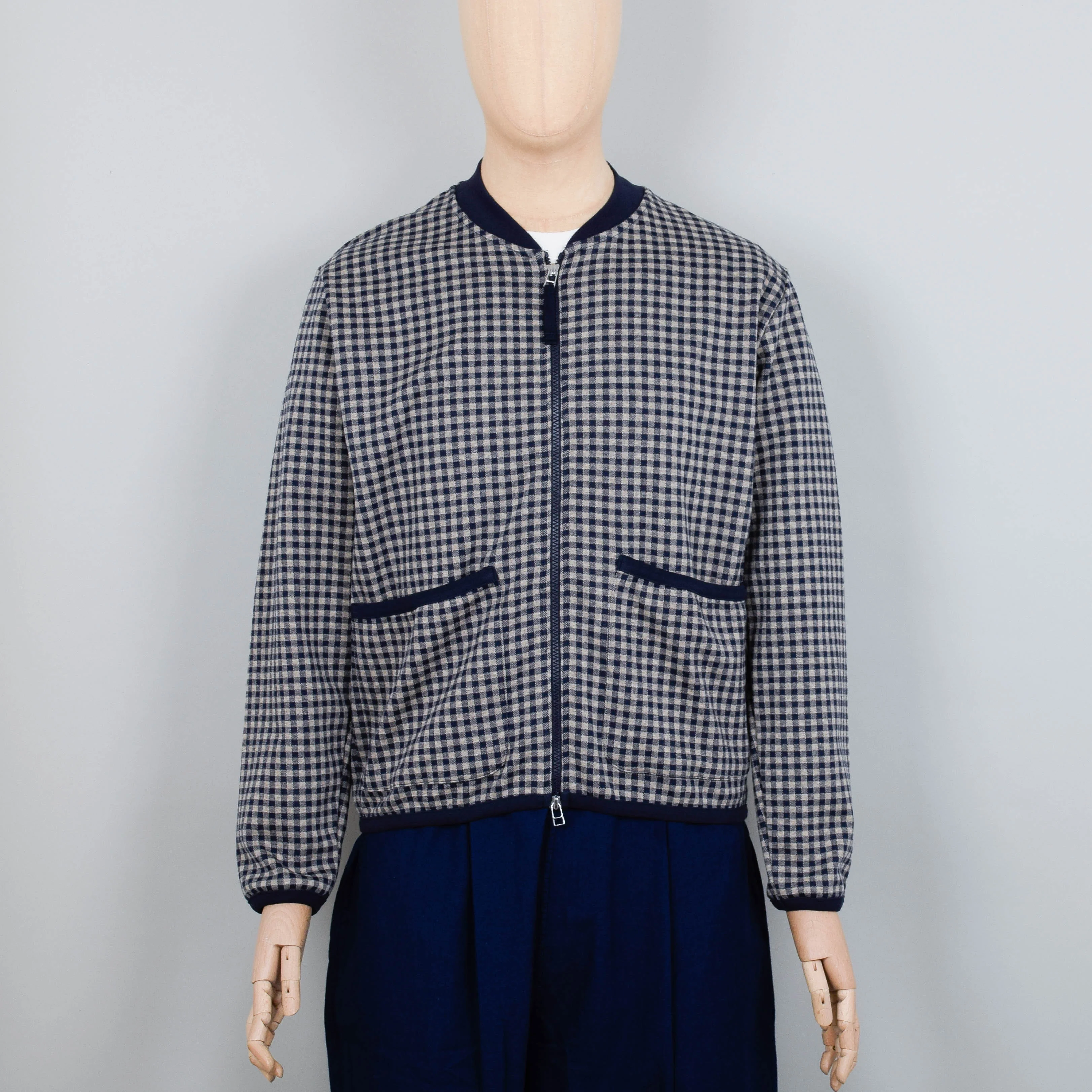 Universal Works Zip Bomber Jacket - Navy Gingham